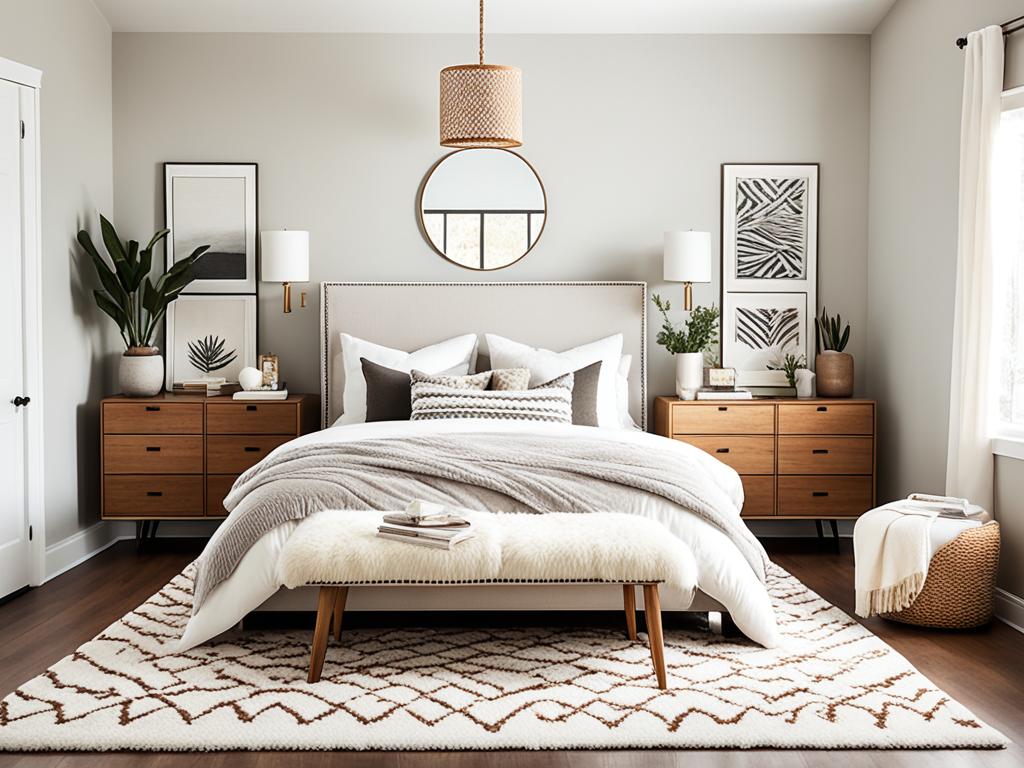 bedroom rug layering tips