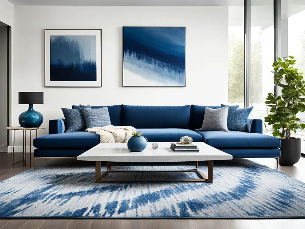 blue rug with grey couch