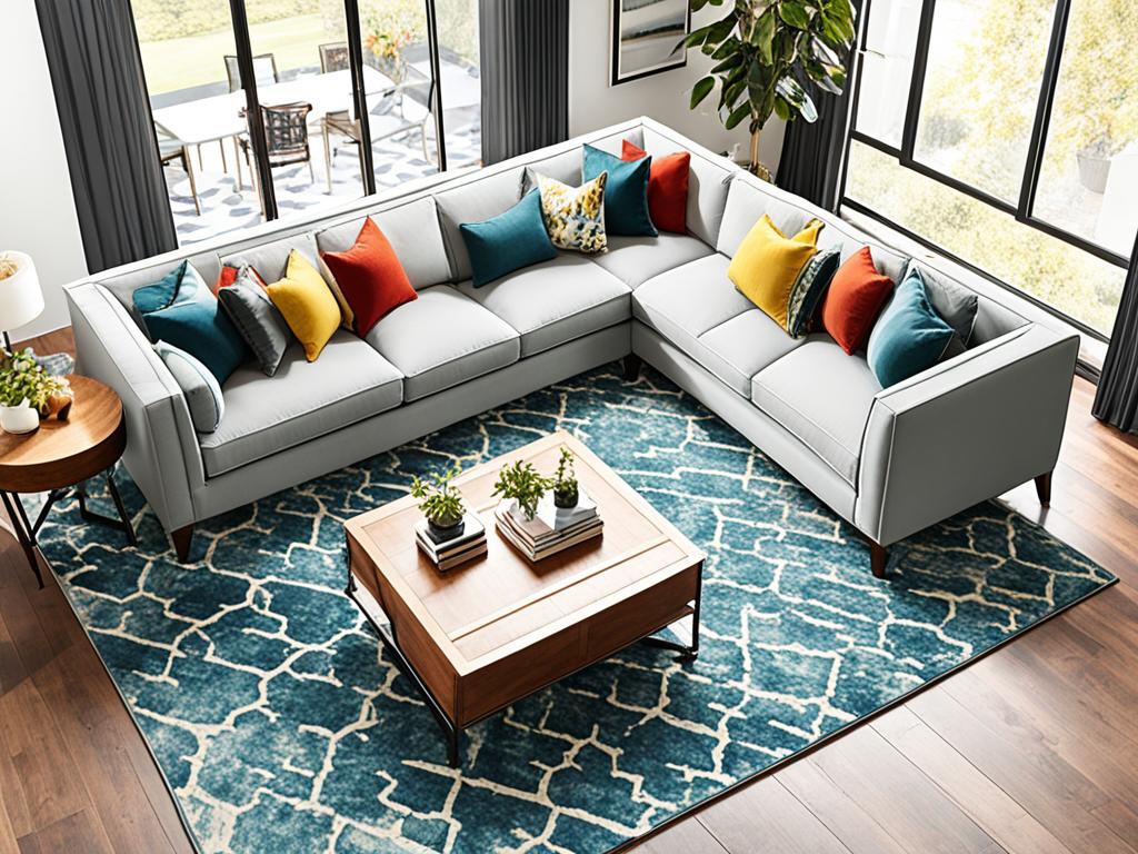 how to place rug for l shaped sectional