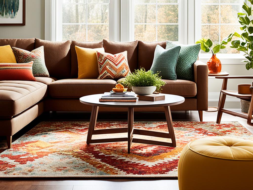 multicolor rugs for brown sofas