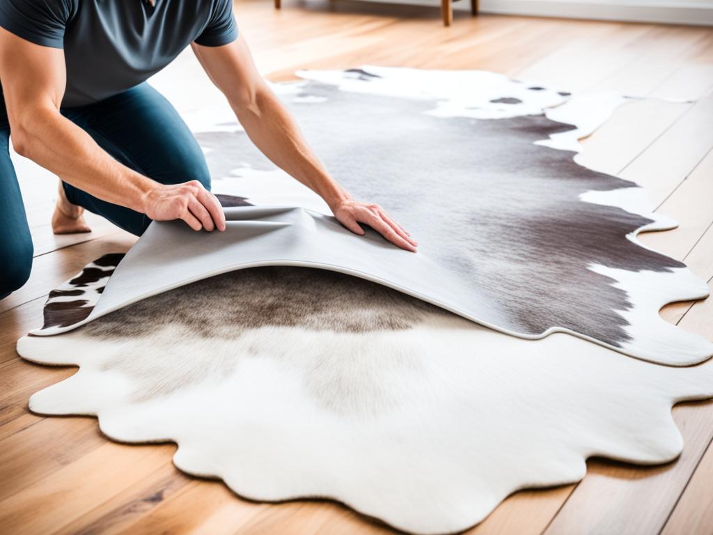 removing creases from cowhide rug