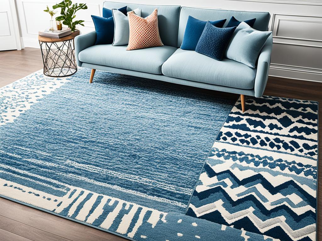 rug styles for blue couch